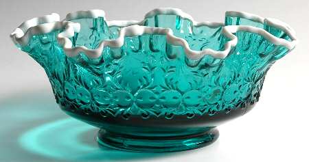 Spanish Lace Teal and Milkglass Crest by Fenton