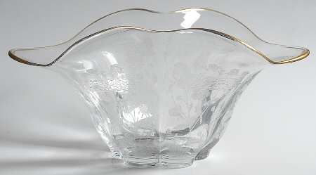 Buttercup (Gold Trim, Stem 86) Oval Crimped Bowl by Glastonbury - Lotus