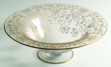 Rose Bud (Gold Encrusted, Stem 86) 13" Round Footed Flared Bowl