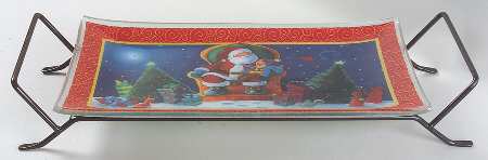 Santa Rectangular Platter W/Metal Rack