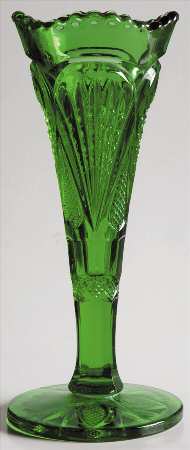 Pineapple and Fan Green 8" Footed Bud Vase