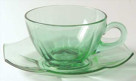 Ribbed Octagon Green Cup & Saucer Set
