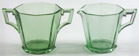 Ribbed Octagon Green Creamer & Open Sugar Set