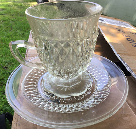 Diamond Point Clear Cup & Saucer Set