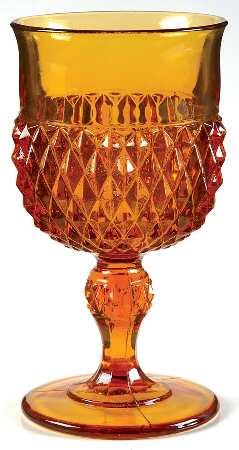 Diamond Point Amber Water Goblet