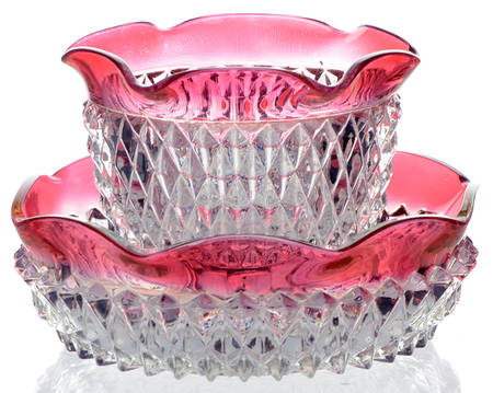 Diamond Point Ruby Mayonnaise Bowl and Underplate
