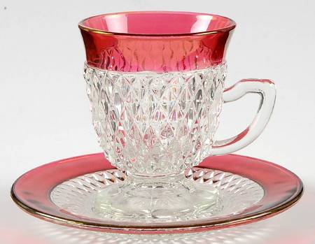 Diamond Point Ruby Cup & Saucer Set