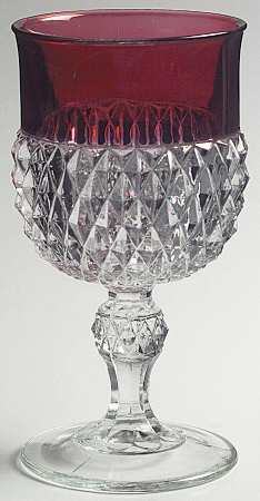 Diamond Point Ruby Water Goblet by Indiana Glass