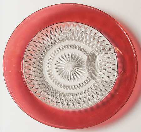 Diamond Point Ruby Snack Plate No Cup