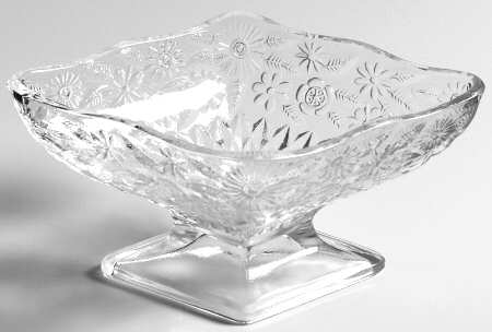 Pineapple and Floral Clear 3" X 6" Diamond Shape Compote by Indiana Glass
