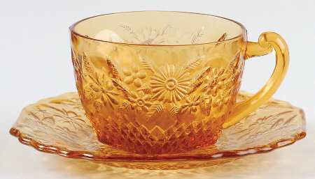 Pineapple and Floral Amber Cup & Saucer Set