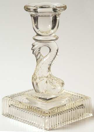 Empire Clear 5" Dolphin Candlestick by Imperial Glass-Ohio