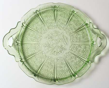Cherry Blossom Green Handled Tray