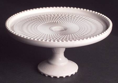 Shell Pink Milk Glass Footed Cake Plate