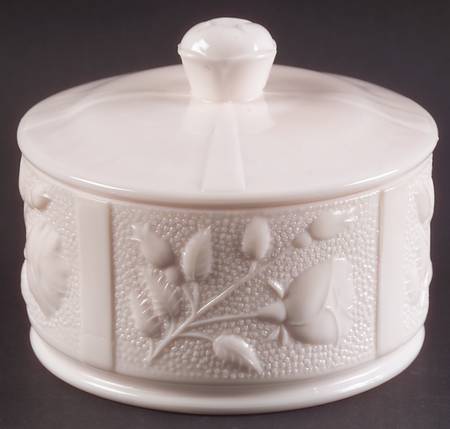 Shell Pink Milk Glass Powder Jar & Lid