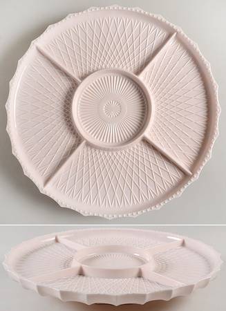 Shell Pink Milk Glass Lazy Susan Base,5 Part Tray & Ball Bearing Ring