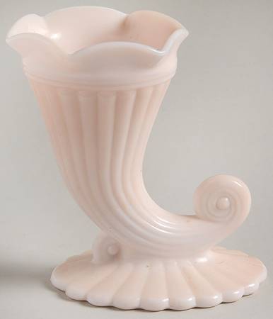 Shell Pink Milk Glass 5" Cornucopia Vase