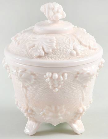 Shell Pink Milk Glass Footed Candy Dish & Lid