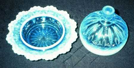 Iris with Meander Blue Opalescent Round Covered Butter