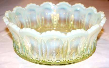 Iris with Meander Yellow Opalescent Large Fruit Bowl