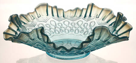 Many Loops Blue Opalescent 8" Round Crimped Bowl