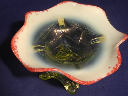 Swag with Brackets Vaseline Red Fruit by Jefferson Glass