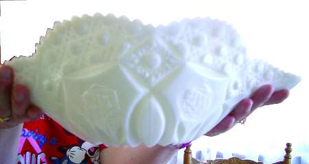 Cane Band and Rose Milk Glass by Kemple