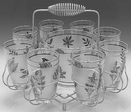 Silver Leaf Bar Set (8 Tumblers, Bucket and Stand)