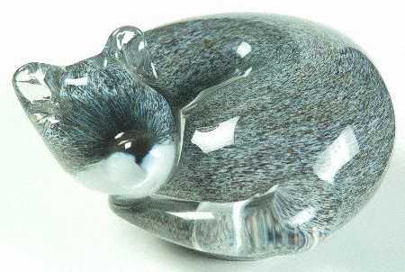 Art Glass Figurines Cat At Rest - Smoke Gray - No Box
