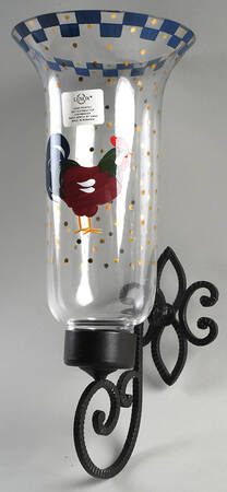 Morning Sunshine Rooster Metal Wall Sconce w/Glass Candleholder