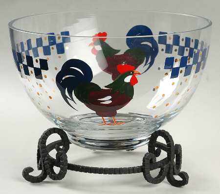 Morning Sunshine Rooster 8" Round Bowl W/Metal Stand