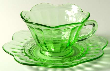 Bamboo Optic Scalloped Green Cup & Saucer Set
