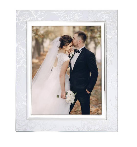 Silver Peony Frame-Holds 8" X 10" Photo