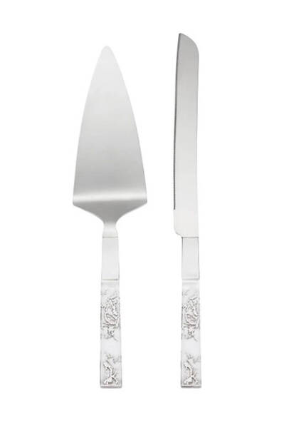 Silver Peony (2 Piece) Silverplate Cake Serving Set (Knife & Server)