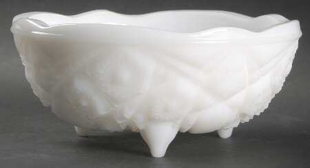 Toltec Milk Glass 7" 3-Toed Footed Bowl