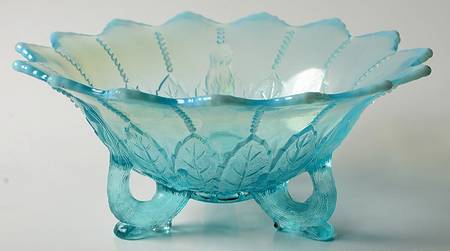 Leaf and Beads-Blue Opalescent by Northwood