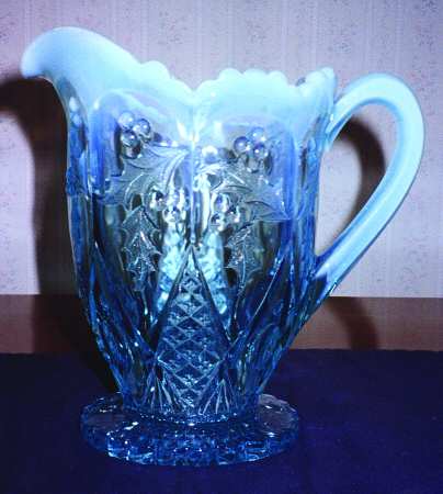 Panelled Holly-Blue Opalescent Pitcher