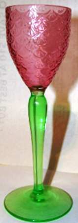 Turkey Tracks Cranberry (Green Stem) Cordial Glass