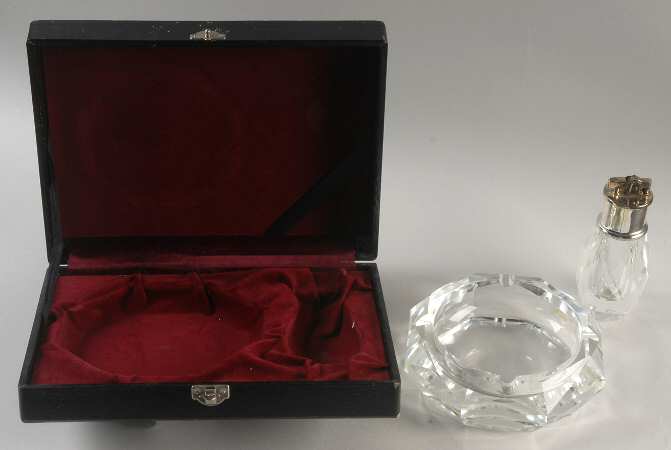 PHX1 (2 Pc) Smoking Set 6" Ashtray & Lighter w/Case by Post House Crystal