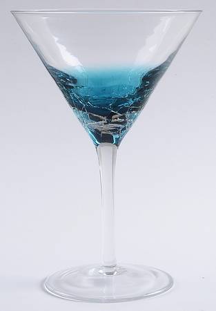 Teal Blue Crackle Martini Glass
