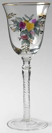 Old Country Roses (Handpainted, Gold Trim) Wine Glass
