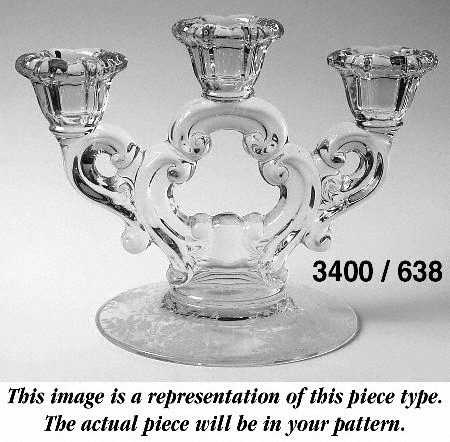 Apple Blossom Blue (Stem 3130) 3 Light Candlestick (3400/638)
