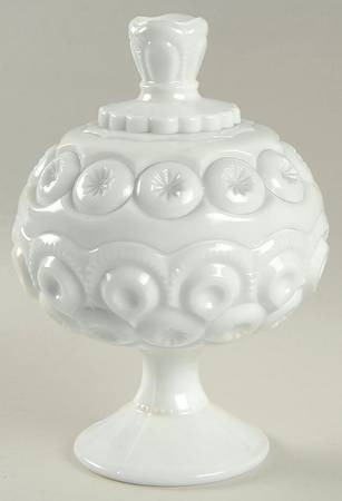 Moon and Star Milk Glass 6" Compote & Lid