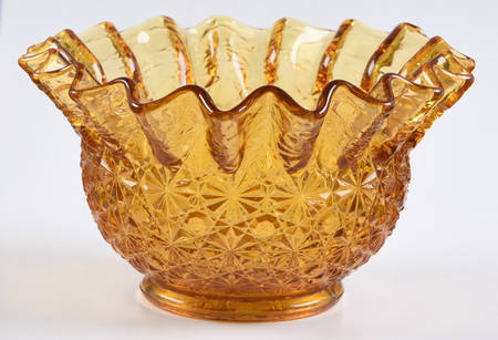 Daisy and Button Amber 6" Round Crimped Bowl