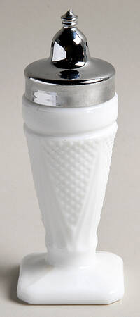 Early American Milk Glass Footed Shaker & Metal Lid
