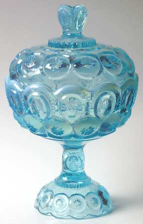 Moon and Star Blue Opalescent Compote & Lid