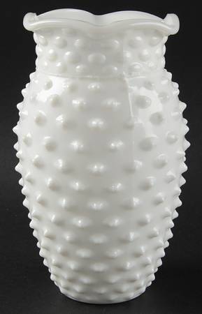 Hobnail Milk Glass 7" Crimped Vase