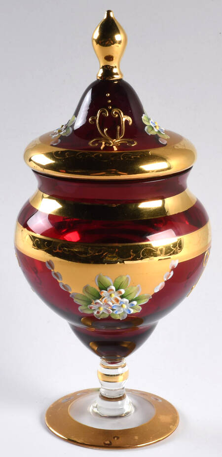 Victorian Glass Decorated Footed Candy Dish & Lid