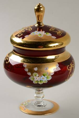 Victorian Glass Decorated Footed Candy Dish & Lid