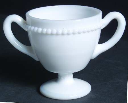Beaded Edge Milk Glass Open Sugar